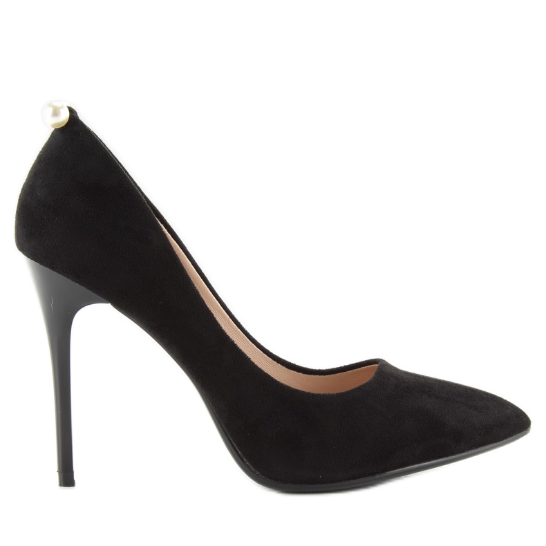 Klasické černé vysoké podpatky s perlami Aj-531 černá