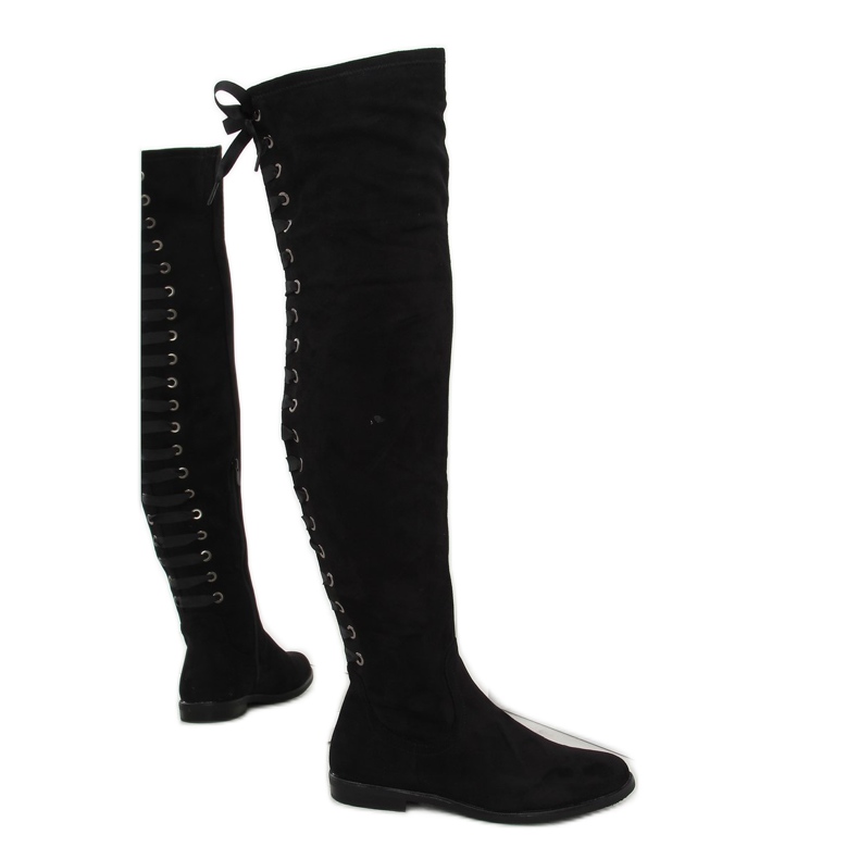 Černé mušketýrské jezdecké boty F118 Black černá