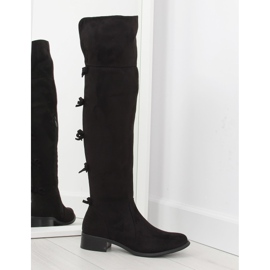 Černé stehenní boty s mašlí černý