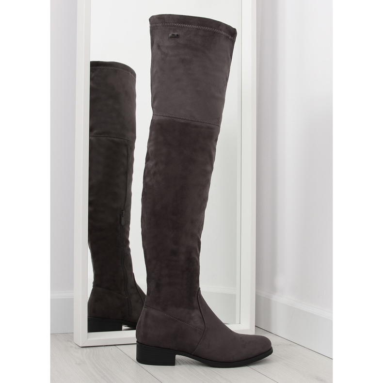 Šedé mušketýrské boty H182 hnědý šedá vícebarevný Šedé mušketýrské boty H182 hnědý šedá vícebarevný