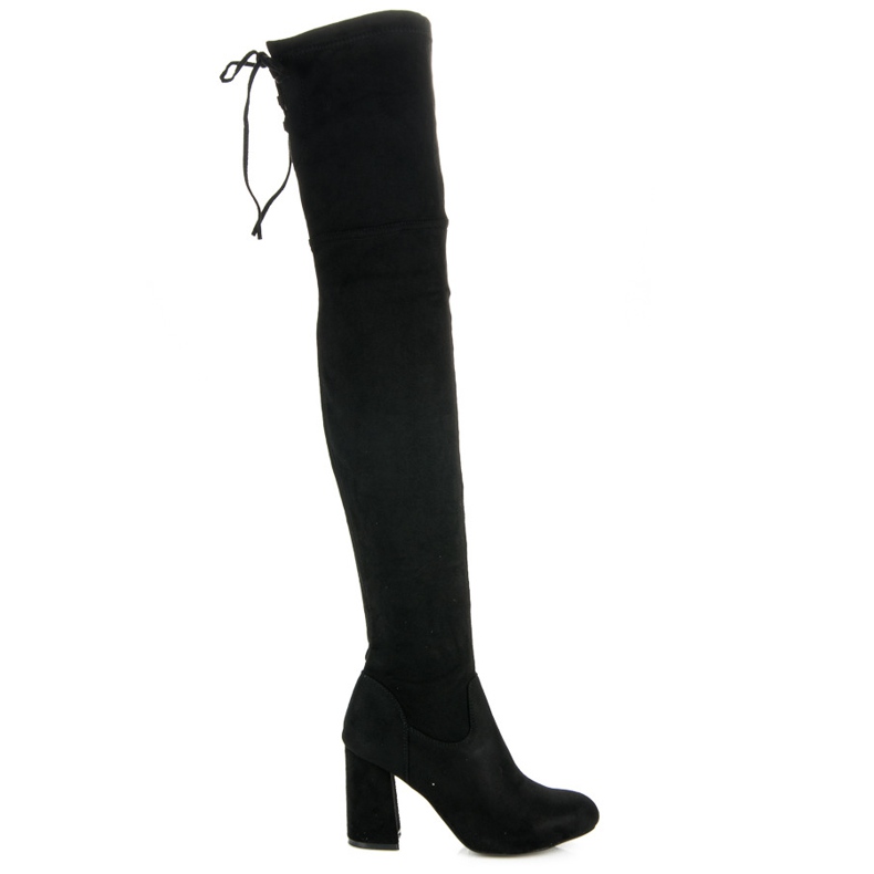 Černé stehenní kozačky na sloupku černá