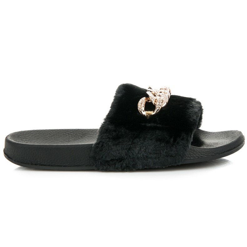 Queen Vivi Černé pantofle s kožešinou černá Queen Vivi Černé pantofle s kožešinou černá