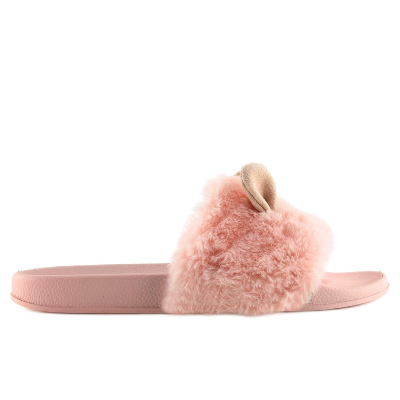 Kožešinové pantofle s ušima růžové LS-02 růžové růžový