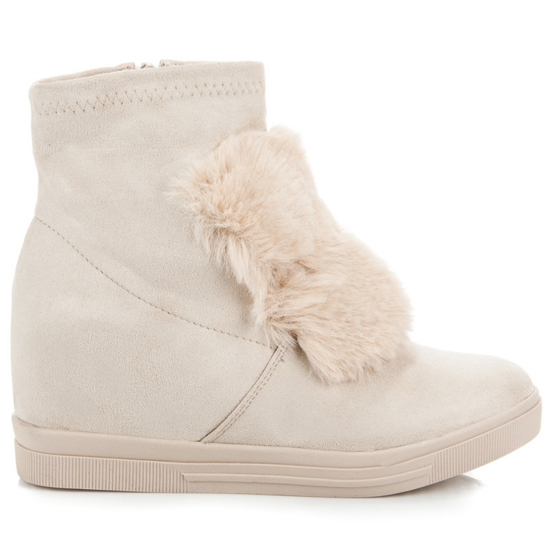 Tenisky na klínku s kožíškem hnědý