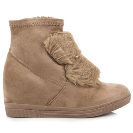 Klínové Tenisky S Kožešinou hnědý