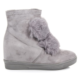 Tenisky na klínku s kožíškem šedá