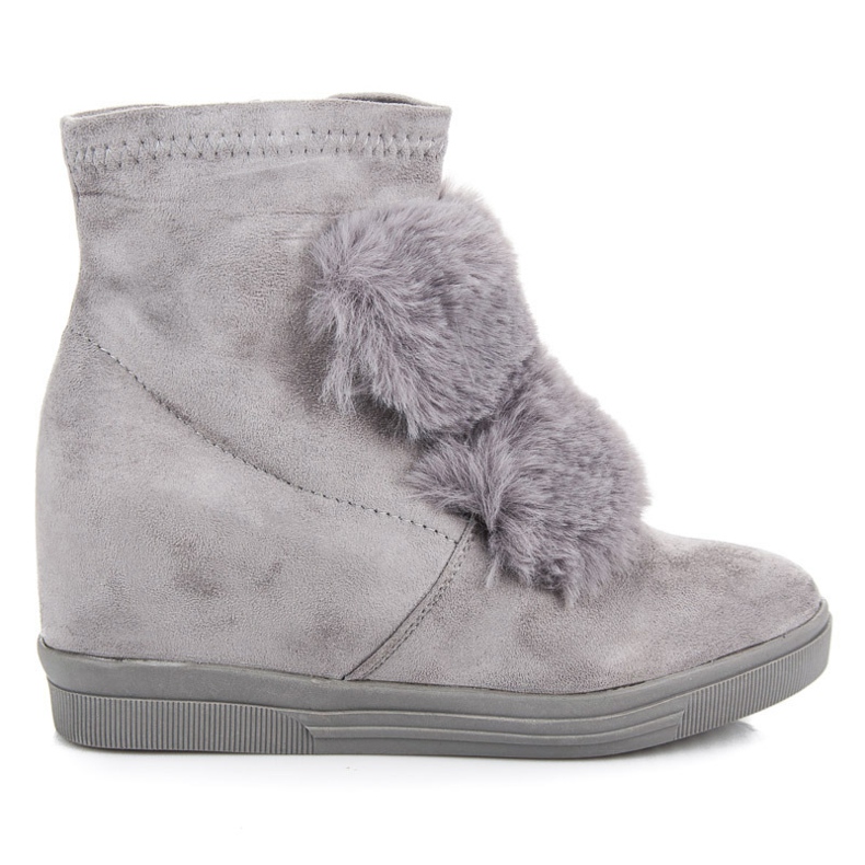 Tenisky na klínku s kožíškem šedá