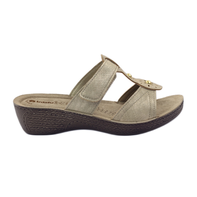 Zlaté pantofle na suchý zip Inblu GL086 žlutá hnědý Zlaté pantofle na suchý zip Inblu GL086 žlutá hnědý