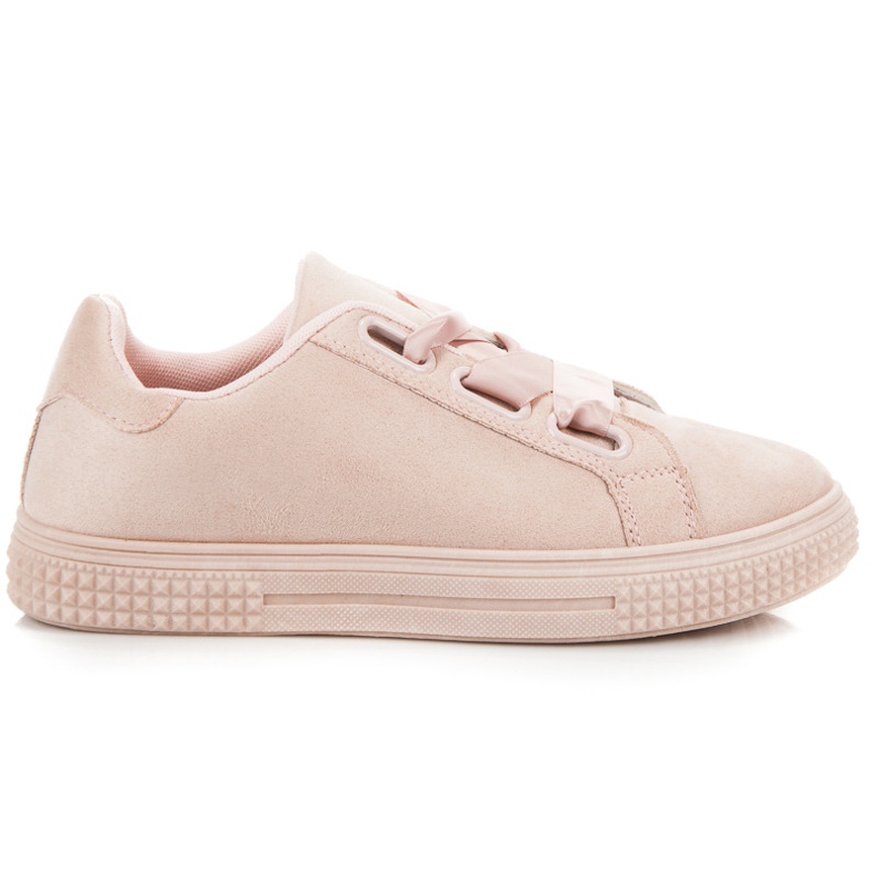 Semišové tenisky převázané stuhou růžový