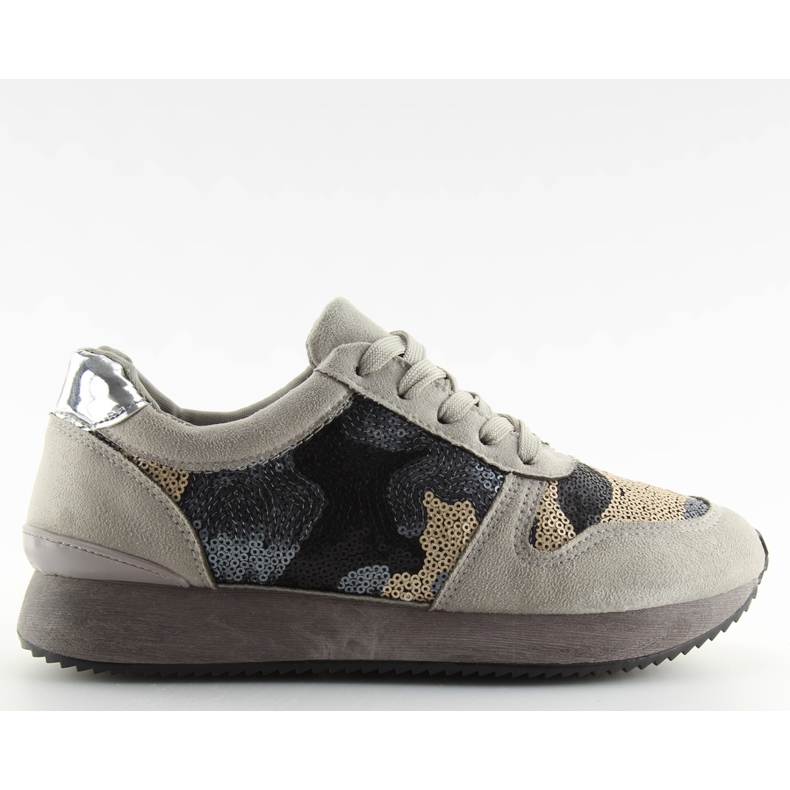 Sportovní boty s flitry šedé LT.GREY šedá žlutá