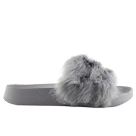 Šedé Pantofle s kožíškem S37 šedá