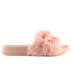 Růžové S37 růžové pantofle s kožíškem růžový Růžové S37 růžové pantofle s kožíškem růžový