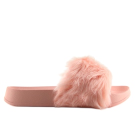 Kožešinové růžové pantofle S36 růžové růžový