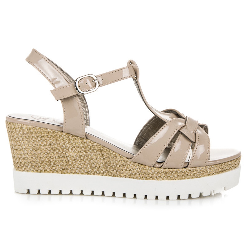 Kylie Lakované sandály na klínku hnědý