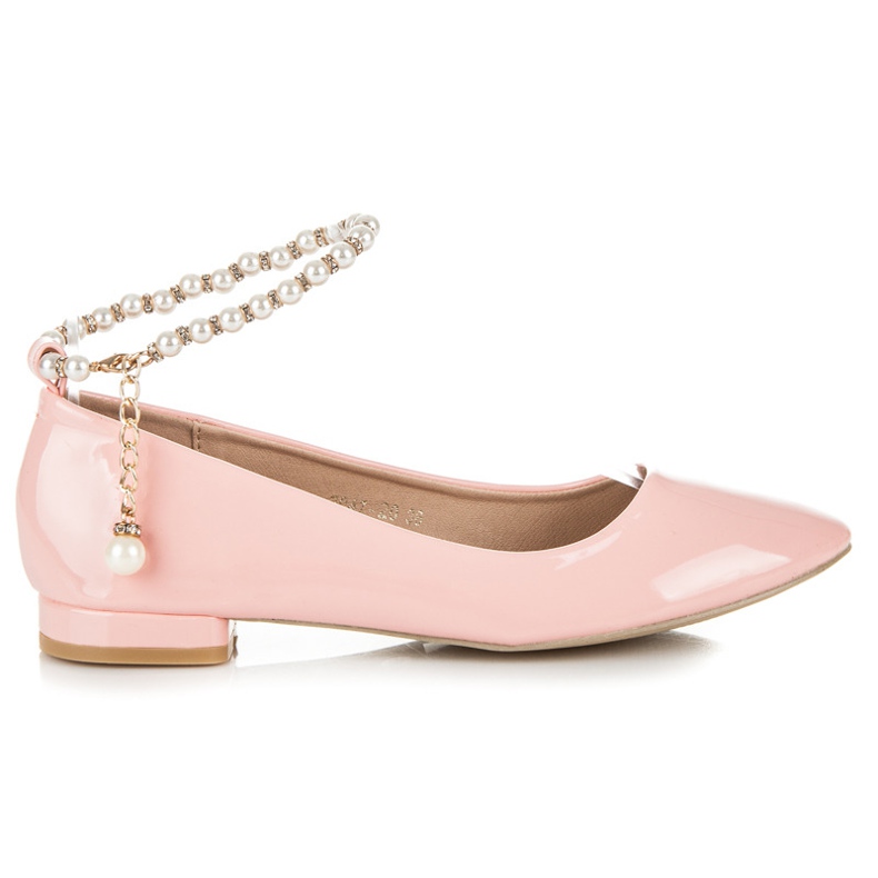 Vices Lakované balerínky s korálky růžový