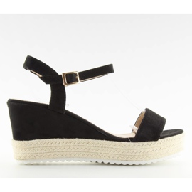 Černé sandály na klínovém podpatku, černé espadrilky černý