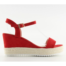 Červené sandály na klínku espadrilky R120P Red červený