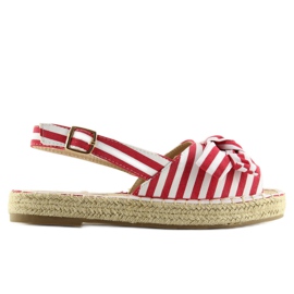 Červené pruhované sandály espadrilky červený