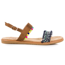 Kylie Semišové sandály s bambulí hnědý