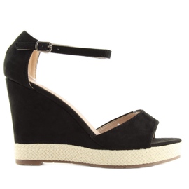 Černé sandály na klínovém podpatku, černé espadrilky černý
