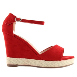 Sandály na klínku červené espadrilky červený