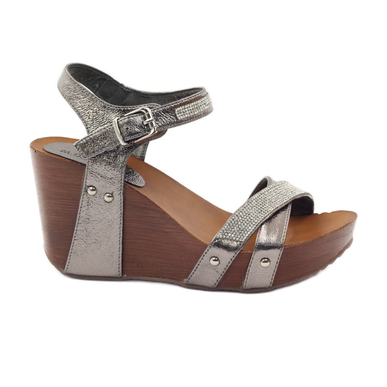 M.Daszyński Sandály na klínku Daszyński s kubickými zirkony šedá M.Daszyński Sandály na klínku Daszyński s kubickými zirkony šedá