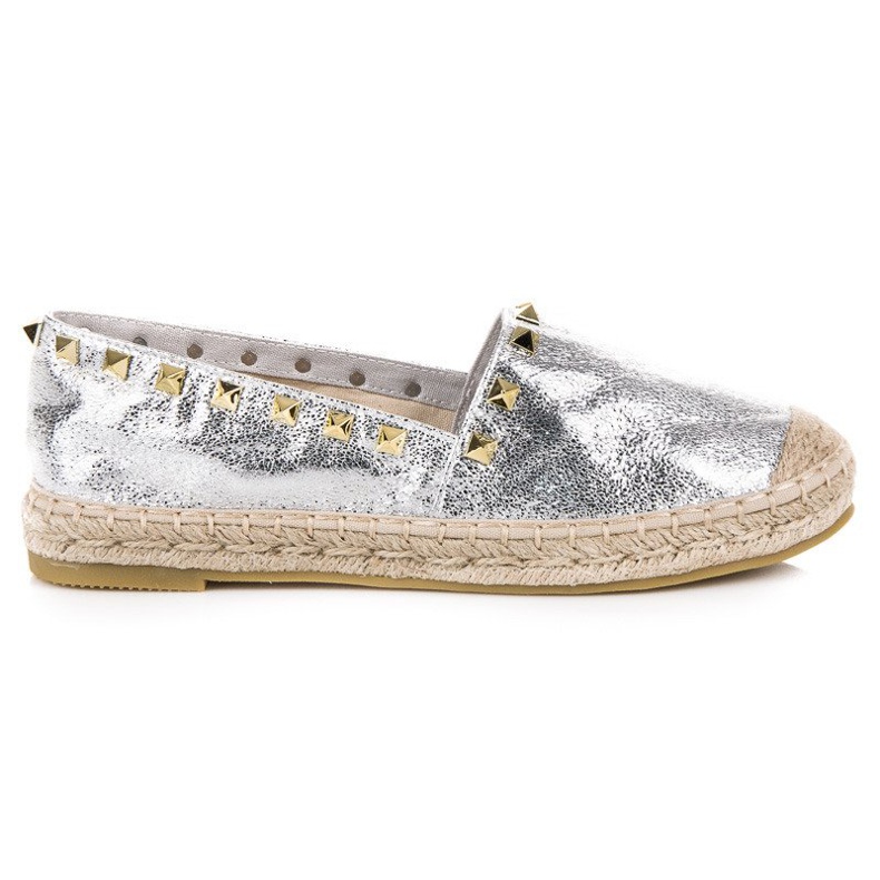Coura Stříbrné espadrilky s cvočky šedá Coura Stříbrné espadrilky s cvočky šedá