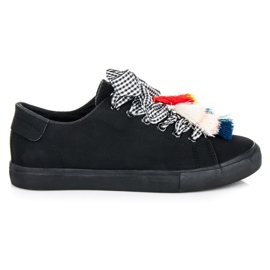 Ideal Shoes Černé tenisky s třásněmi černá