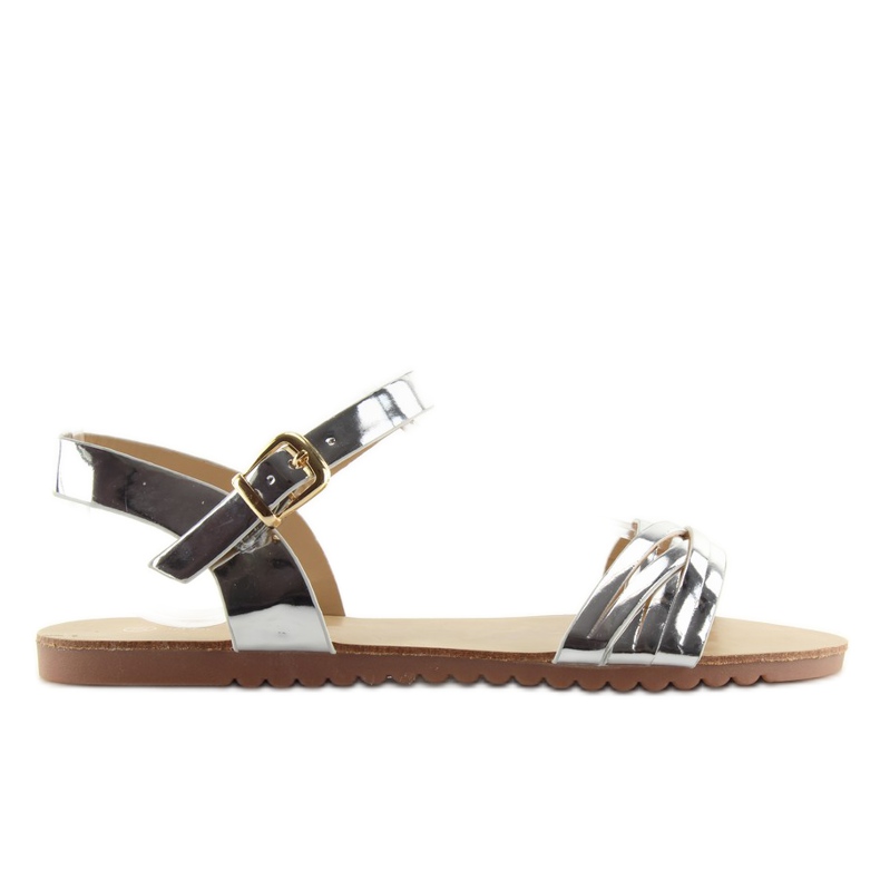 Sandály s lesklými stříbrnými proužky šedá Sandály s lesklými stříbrnými proužky šedá