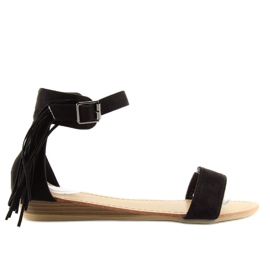 Černé dámské sandály s černými třásněmi