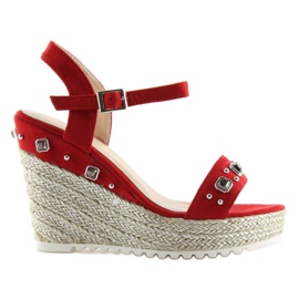 Červené espadrilky na klínu červené TS-2730 Red červený