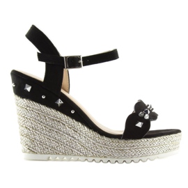 Černé espadrilky na klínech T682-8 Černé černý