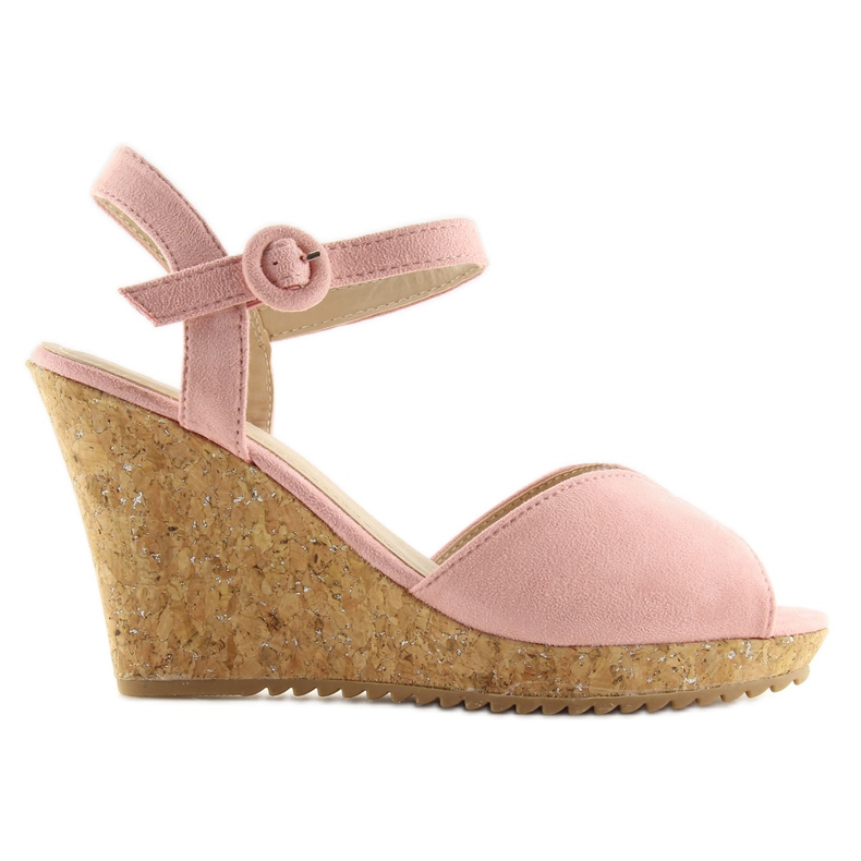 Růžové sandály na korkovém klínovém podpatku 3811 růžový