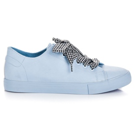Ideal Shoes Modré Tenisky S Třásněmi modrý Ideal Shoes Modré Tenisky S Třásněmi modrý