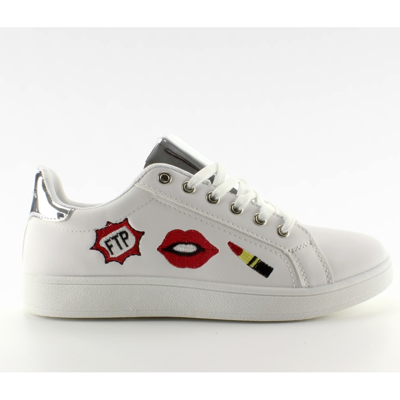 Tenisky Sweet lips FB-15 WHITE / SILVER s nášivkami bílý Tenisky Sweet lips FB-15 WHITE / SILVER s nášivkami bílý
