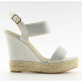 Šedé sandály na klínovém podpatku 3811-7 Grey šedá