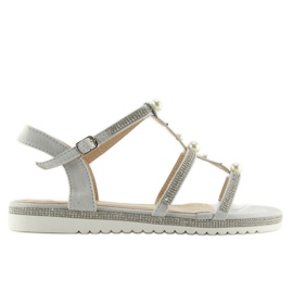 Šedé sandály s perlami RC-33 Grey šedá