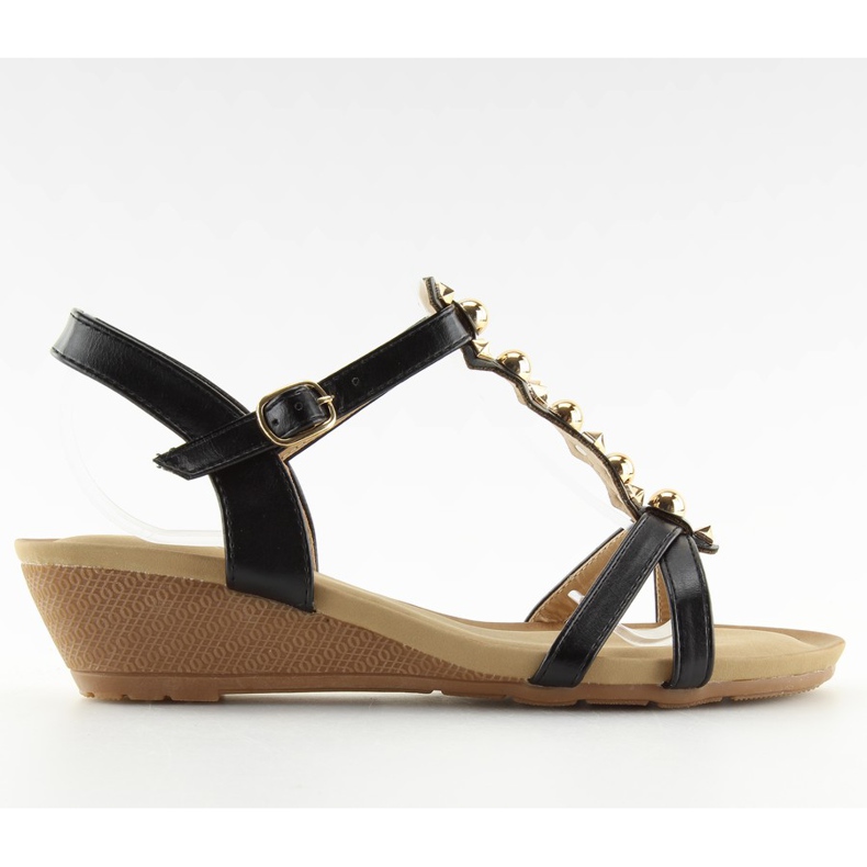 Černé sandály na nízkém klínovém podpatku černé HX-1 Black černá