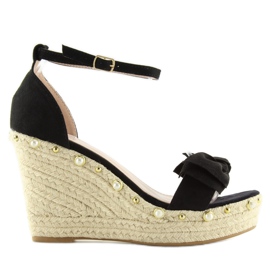Černé sandály espadrilky na klínku L2668 černý