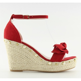 Červené sandály, espadrilky na klíncích červený
