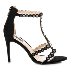 Sandály na vysokém podpatku s kamínky černá