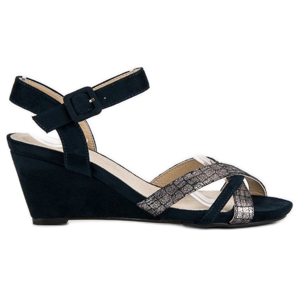 Evento Semišové sandály na klínku modrý