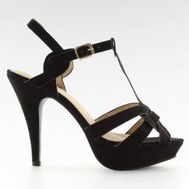 Černé černé sandály na podpatku B99018Y-SP černé černá
