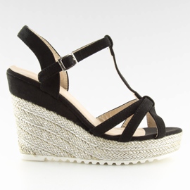 Černé sandály, espadrilky na klínku, černé 680-30 Black černý