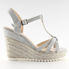 Šedé sandály, espadrilky na klínovém podpatku 680-30 Grey šedá Šedé sandály, espadrilky na klínovém podpatku 680-30 Grey šedá