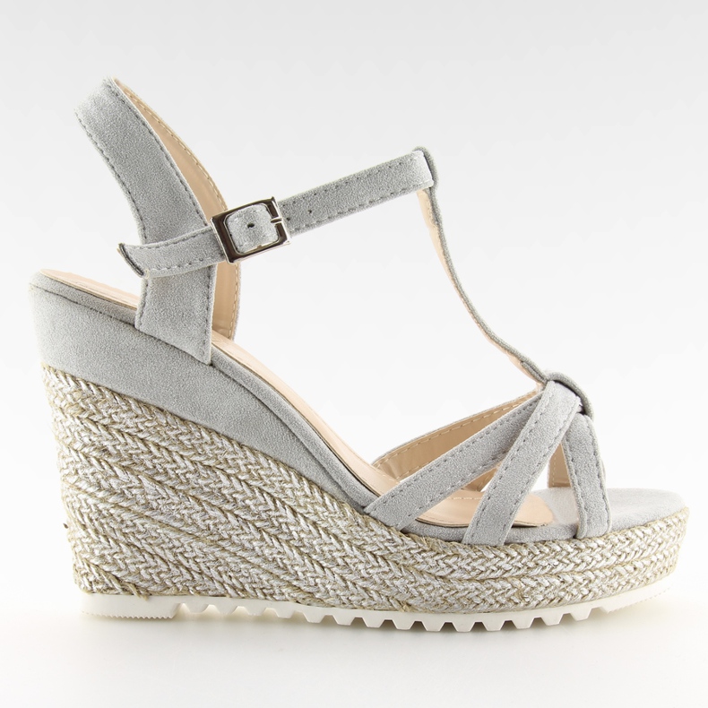 Šedé sandály, espadrilky na klínovém podpatku 680-30 Grey šedá Šedé sandály, espadrilky na klínovém podpatku 680-30 Grey šedá