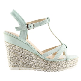 Sandály espadrilky na klínku celadon 680-30 Zelená zelený