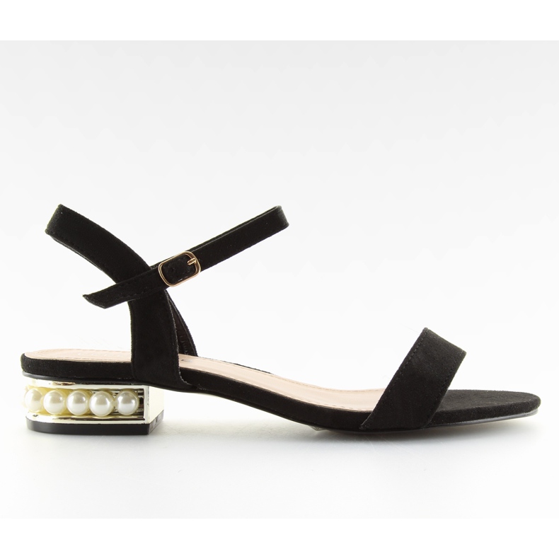 Sandály na vysokém podpatku s perlami černé 99- černá