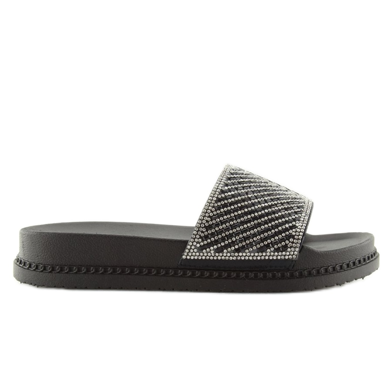 Černé pantofle s kubickou zirkony 966 Black černá