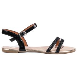 American Club Černé ploché americké sandály černá American Club Černé ploché americké sandály černá